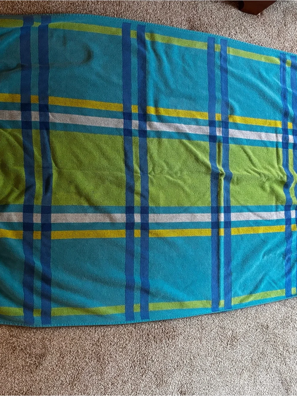 TWO Bright Plaid Beach Towels in Turquoise & Lime